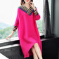 Ladies Dress V-neck Large Size Loose Solid Color Mid-length A-shaped Skirt Nine-point Sleeves