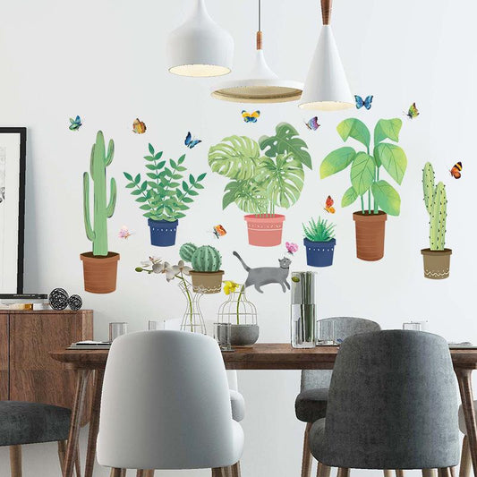 Cartoon Tropical Potted Wall Sticker Living Room Bedroom Children Room Wall Decoration removable