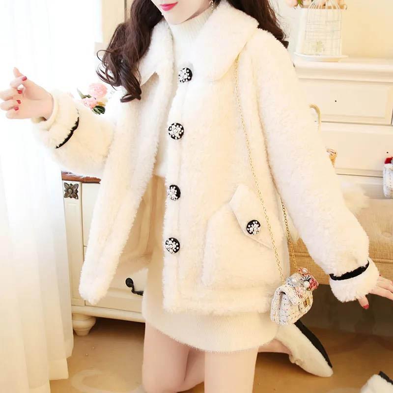 Winter Small Fragrant Wind and Fur One-piece Lamb Wool Coat Women's All-match Coat