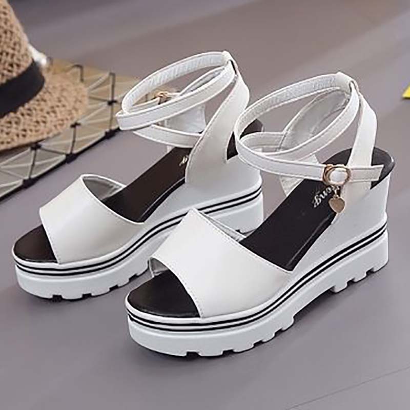 Summer Korean Style Slope with High-heeled Roman Shoes Thick-soled Student Sandals Women's Cross Platform Platform Women's Shoes