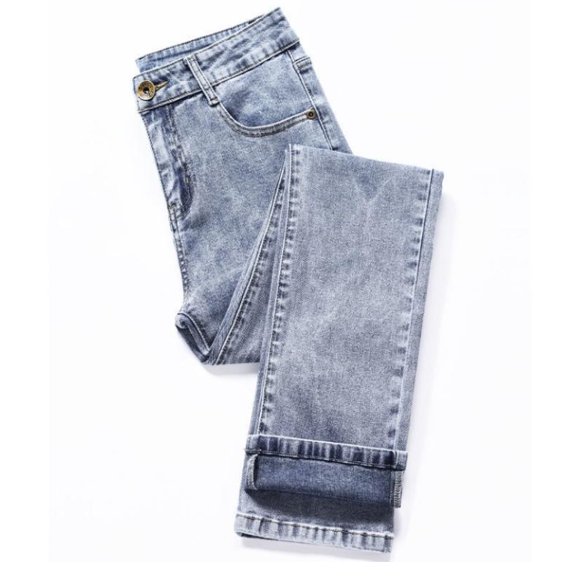 Spring and Autumn Straight Stretch Jeans Women's Thin Slim High Waist Large Size Trendy Korean Style Wild Loose Straight Pants