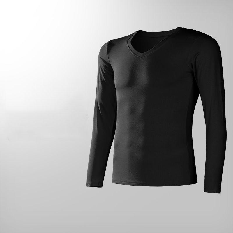 Men's Modal Tight-fitting Base Stretch Shirt Slim Top Solid Color Youth Warmth Plus Fleece Winter