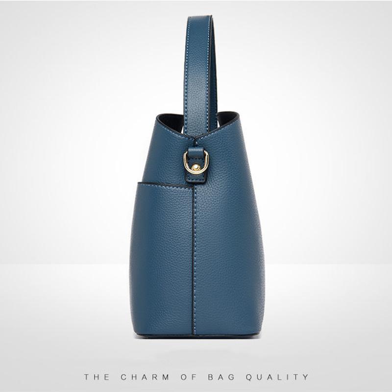 Real Cowhide Women Bucket Bag Casual Female Handbag Portable Multi-Layer Large Capacity Soft Surface 5 Colors