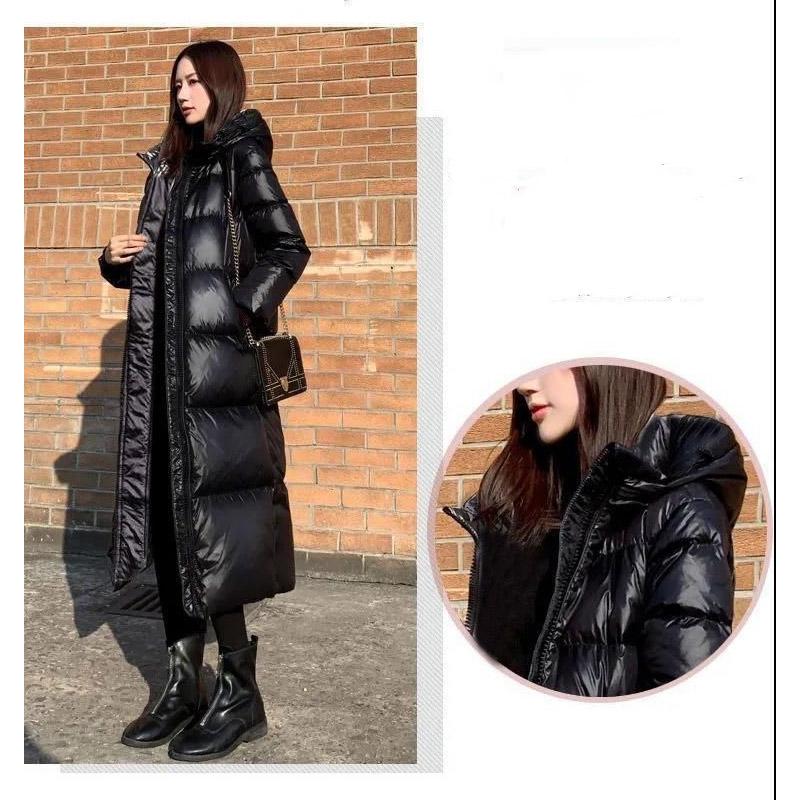 Women's New Style Black Down Cotton Jacket Korean Long Shiny Cotton Jacket Women Slim Jacket
