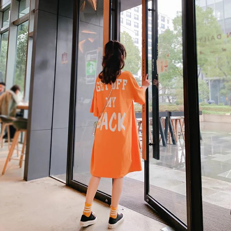 Women Dress Girl Loose O-Neck Casual Long T-shirt Dress Big Loose Home Comfort Outer Convenient
