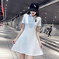 Pofulove S-2XL Women Summer Short-sleeved A-line Dress Student Slim Long Sports POLO-neck T-shirt