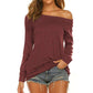Ladies Long Sleeve T-Shirt Spring and Summer Off Shoulder Top Thin Loose Solid Color Shirt Woman Tshirts Fashion Tee Sexy Tops One Shoulder Sexy Tops