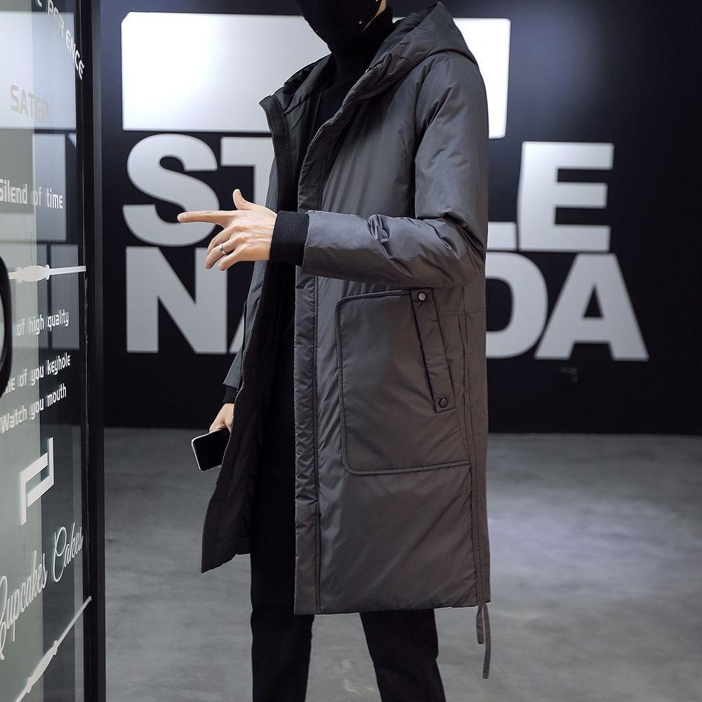 Winter Mid-length Padded Jacket Men's Thick Plus Size Down Padded Jacket Korean Style Loose Hooded Padded Jacket Men's Trend