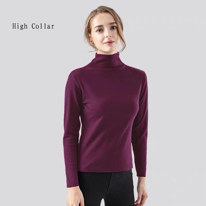 Women Long Sleeve Thermal Underwear Winter Thicken High Collar Sweater Autumn Spring Windproof Soft Lining Comfortable Breathable Wearable Versatile