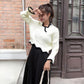 Fashion Flared Sleeve Top Autumn and Winter Short Coat Irregular Wave Edge Sweater