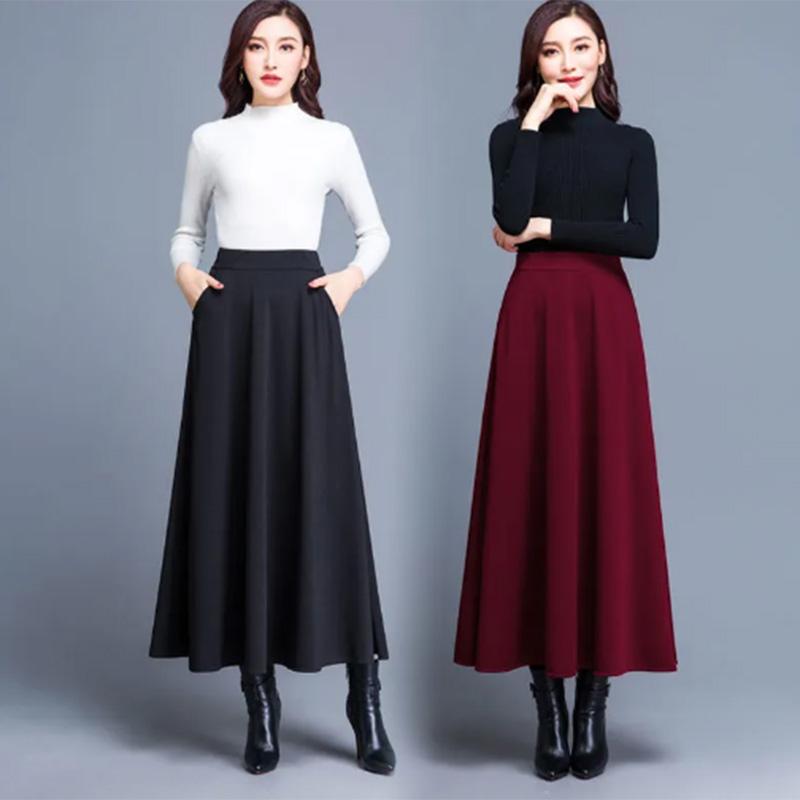 Skirts Mid-length Large Swing A-line Skirts Spring and Autumn Large Size All-match High Belt Pocket Dancing Skirts