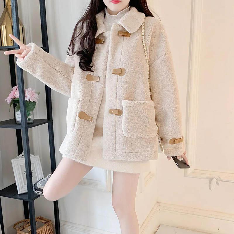 Autumn and Winter Models All-match Korean Style Loose Short Short Lamb Wool Coat Women