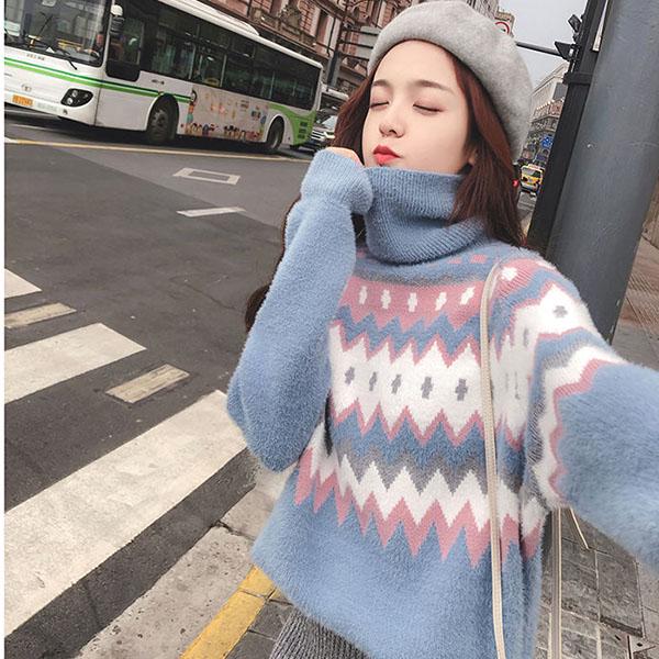 Plus Fleece Turtleneck Sweater Women Autumn and Winter Loose Imitation Mink Fleece Pullover Bottoming Sweater