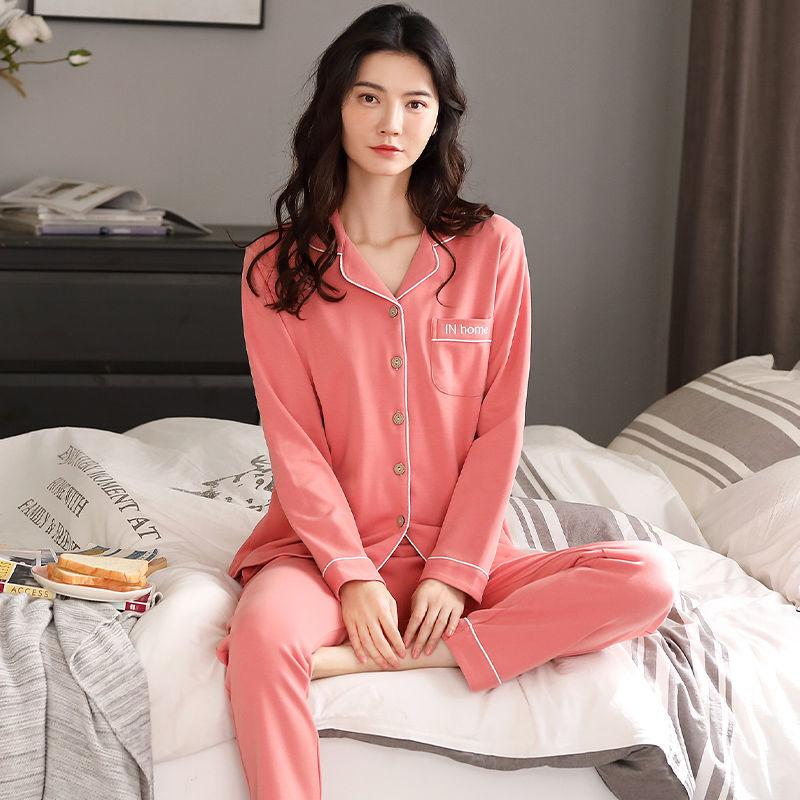 Women's Thin Pajamas Can Be Worn Outside Home Clothes Cotton Pajamas Women's Spring and Autumn Long-sleeved Suits Plus Size Pajamas Soft Fabric