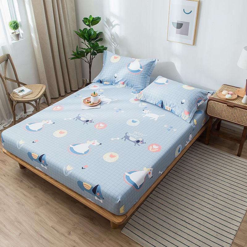 Three-piece Cotton Bed Sheet Pillowcase Thick Non-slip Protective Cover Cotton Bedspread Mattress Cover