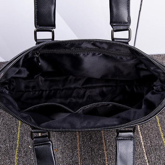 Business Briefcase Men Striped Large Capacity Leather Waterproof Handbag Crossbody Bags Shoulder Bag