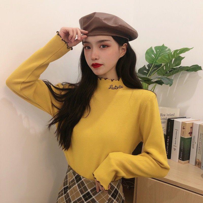 Pofulove Little Man Wild Fungus Bottoming Sweater Sweater Women's Fashion Outerwear Western-style