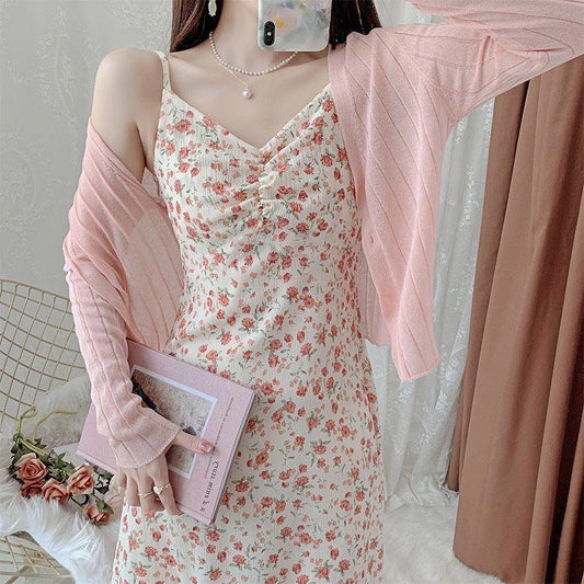 Floral Dress Ladies Suspenders Summer Loose Temperament Gentle Super Fairy Mid-length Dress Trendy