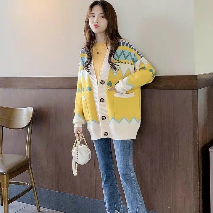 Large Size Women's Sweater Coat Autumn Korean Loose Student All-match Knitted Cardigan