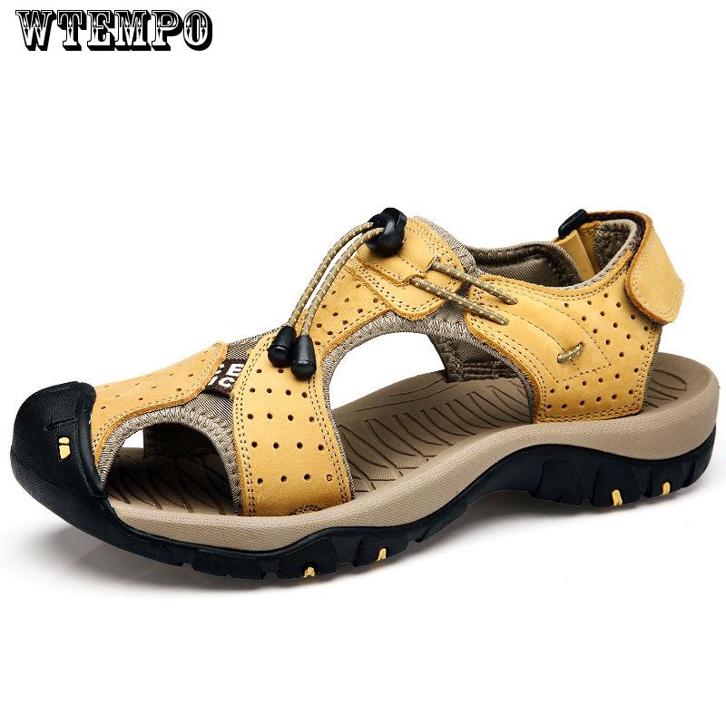 Men's Sandals Leather Breathable Closed-Toe Sandal Summer Beach Shoes Outdoor Shoes