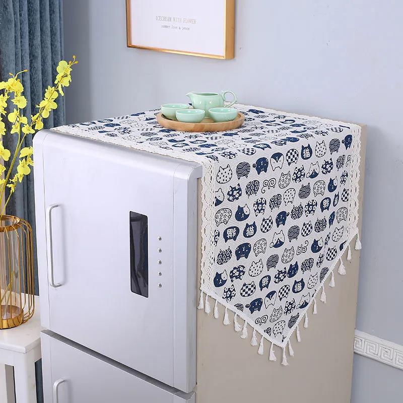 Simple Refrigerator Towel Dust Cover Cloth Household Appliance Washing Machine Cover Towel Dust Cover Cotton Linen Cloth