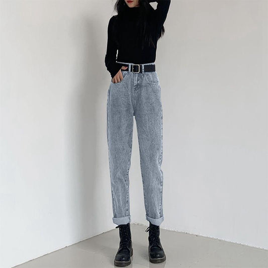 High-waisted denim wide-leg pants women's loose drooping summer new style retro straight pants