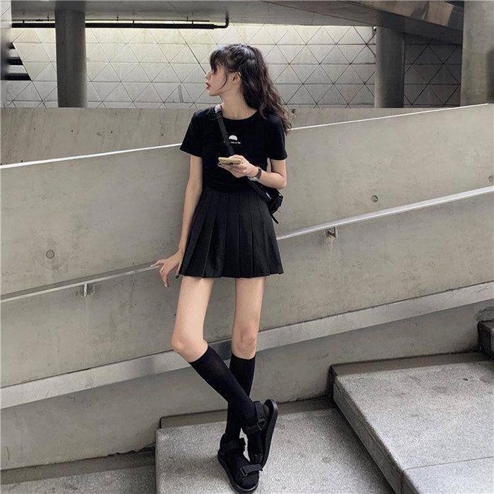 Women High Waist Thin Pleated Skirt School Uniforms Anti-lightening Solid Color Mini A-line Skirt