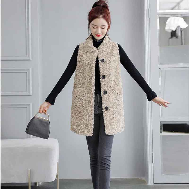 Women's Winterized Vest Lamb Wool Mid-Length Fur All-In-One Fleece Jacket