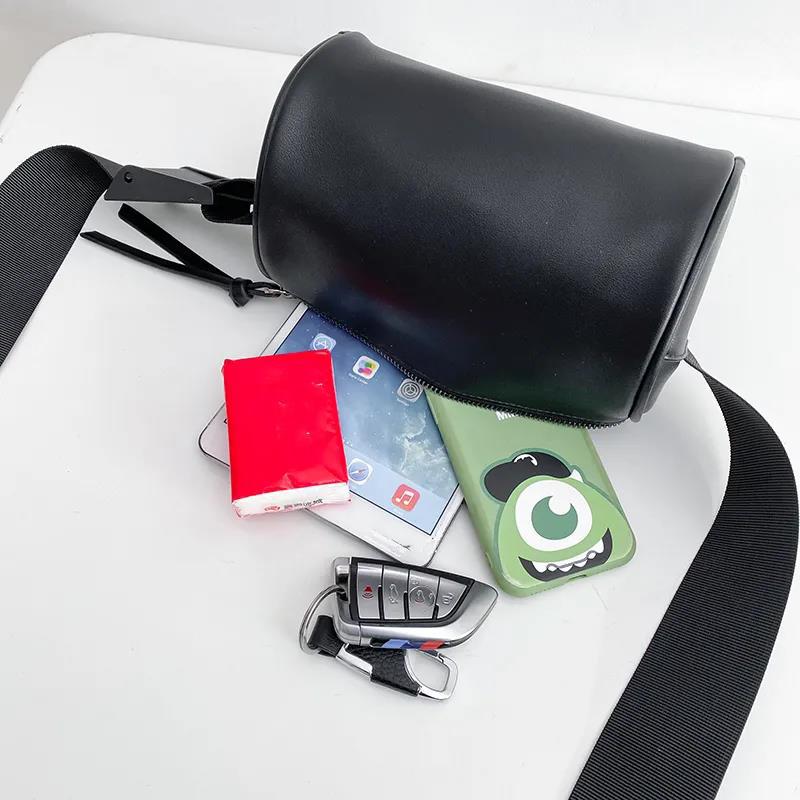 Women Barrel Bag Shoulder Messenger Bags Casual Female Portable PU Leather Large Capacity Crossbody Cylindrical Bag