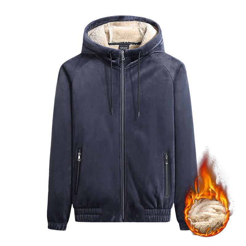 Autumn and Winter Hooded Cardigan Jacket Plus Velvet Padded Warm Jacket Plus Size Men's Jacket