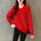 V-neck Long Wool Sweater Autumn and Winter Loose Bottoming Shirt Long Sleeve Fashion Sweater Women