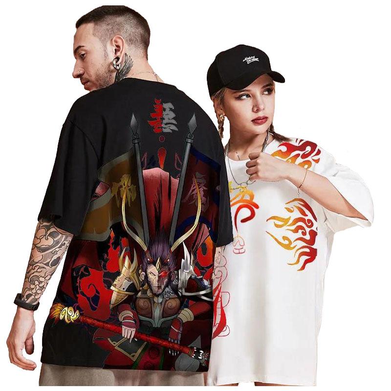 Hip Hop Couple T-shirt Chinese Trendy Anime Goku Print Tee Summer Oversized O-neck Short Sleeve Casual Pullover Ladies/boy Shirt
