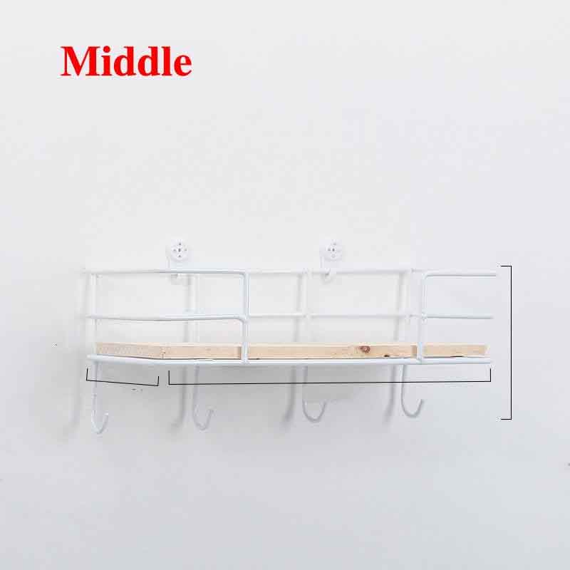 Wall Mounted Storage Rack Home Punch-Free Storage Rack Metal Solid Wood Waterproof Display Shelf