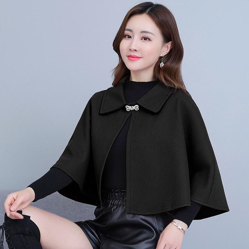 Jacket Women's Autumn and Winter All-match Shawl Cloak Outside Short Cloak Woolen Coat Temperament Elegant Lady Shawl