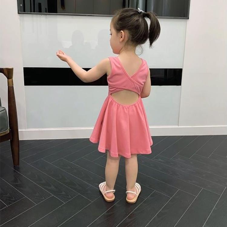Children Dress Girls Summer Thin Dress Korean Princess Dress Open Back Waistless Sleeveless Dress Pleated A-line Skirt