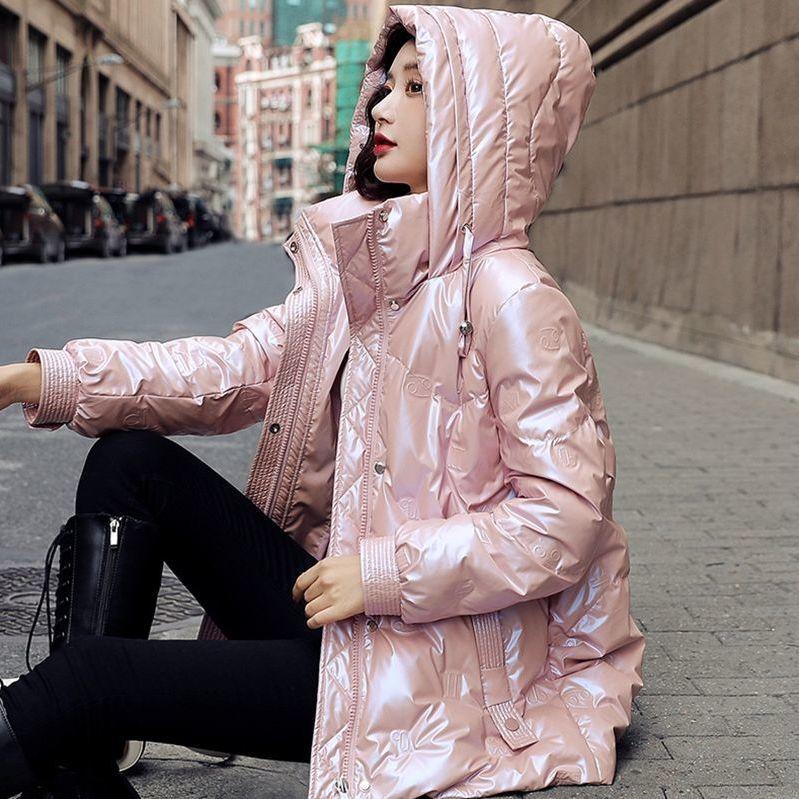 Down Jacket Women's Winter Loose and Wash-free Bright White Duck Down Mid-length Hooded Jacket Women's Winter Warm Jacket
