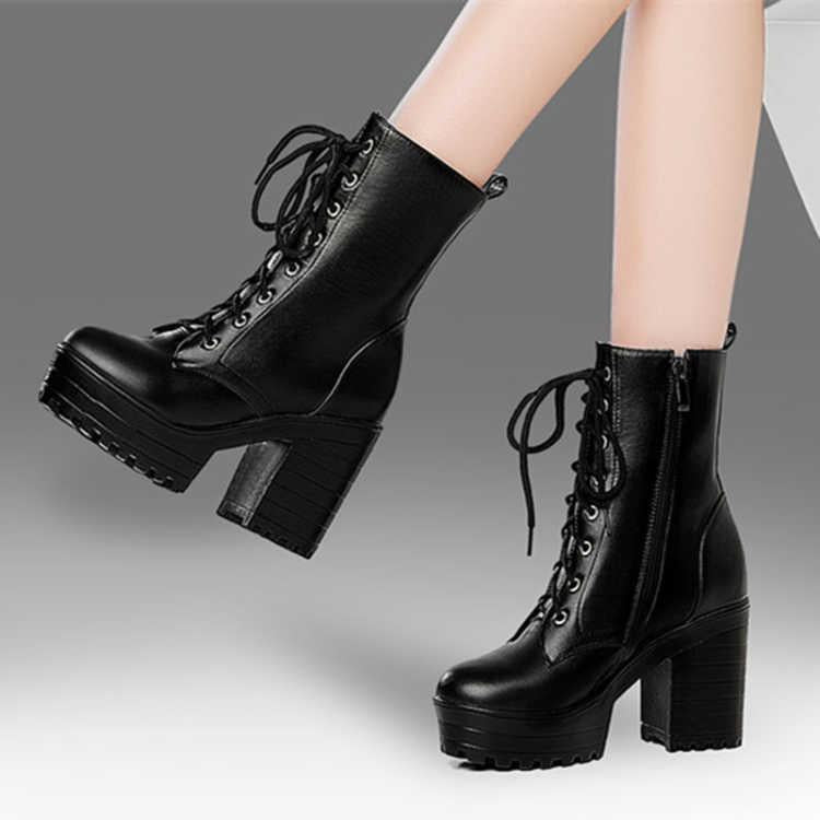 Lace Up Martin Boots Women Round Toe Ankle Boots for Women Short Plush Winter Shoes Women