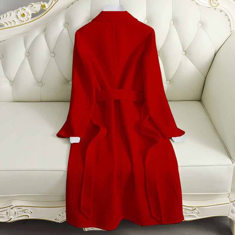 Women's Fashion Plus Size Quality Windbreaker Autumn and Winter Lantern Sleeves Waist Mid-length Thick Coat