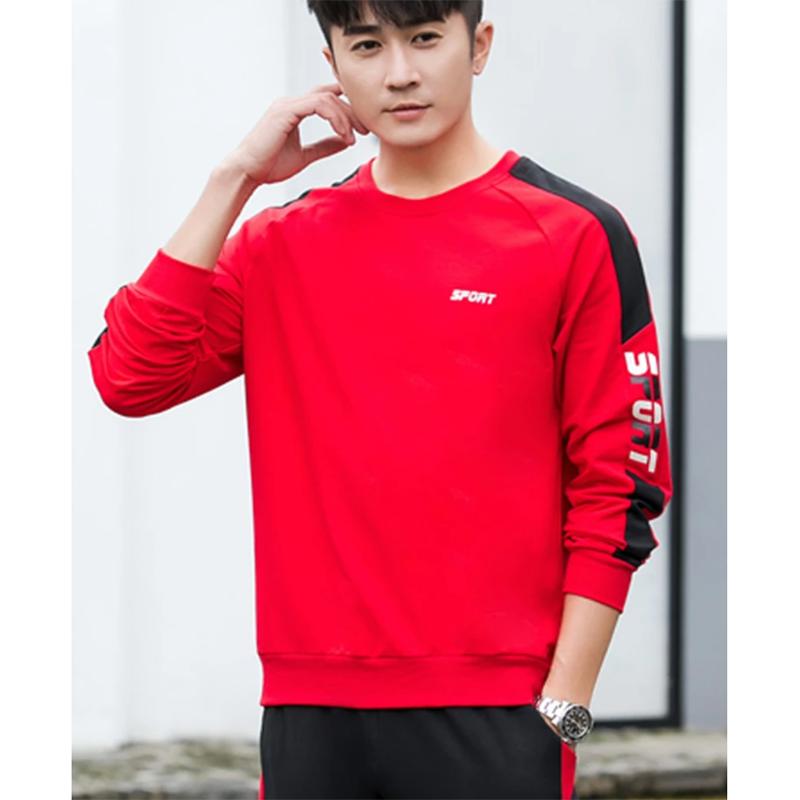 Men's Spring and Autumn Cotton Shirt Pullover Round Neck Long-sleeved Loose Casual Printing Sportswear Male Loose Red Black Tracksuit Sport Costume