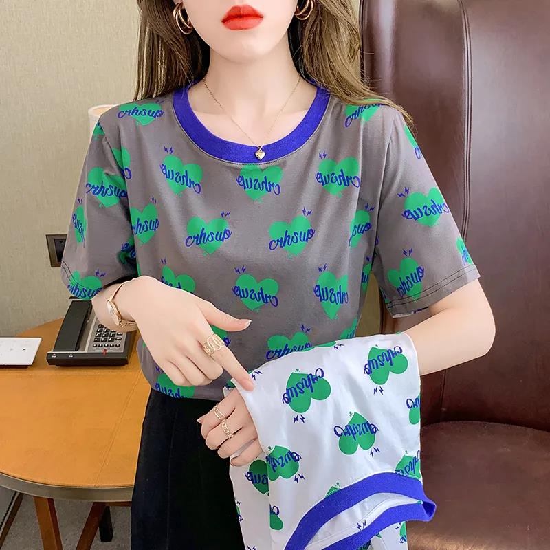 Sweet Round Neck Printed T-Shirt Women's Short Sleeve Summer Loose Top