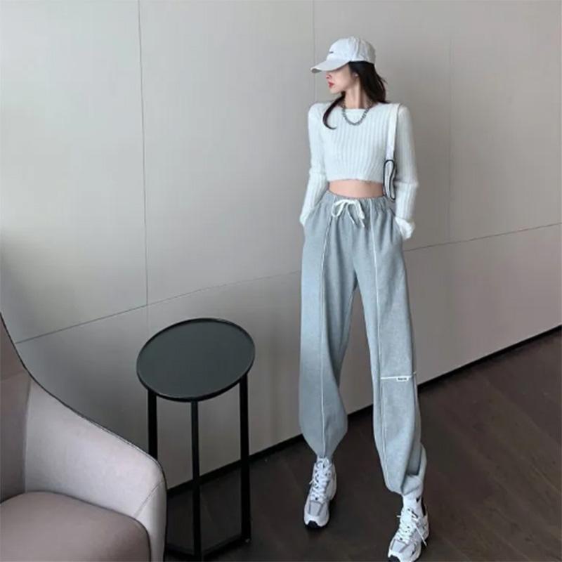 Solid Color Casual Pants Women's Autumn and Winter All-match Loose Beam Pants Plus Velvet Thick High Waist Sports Sweatpants