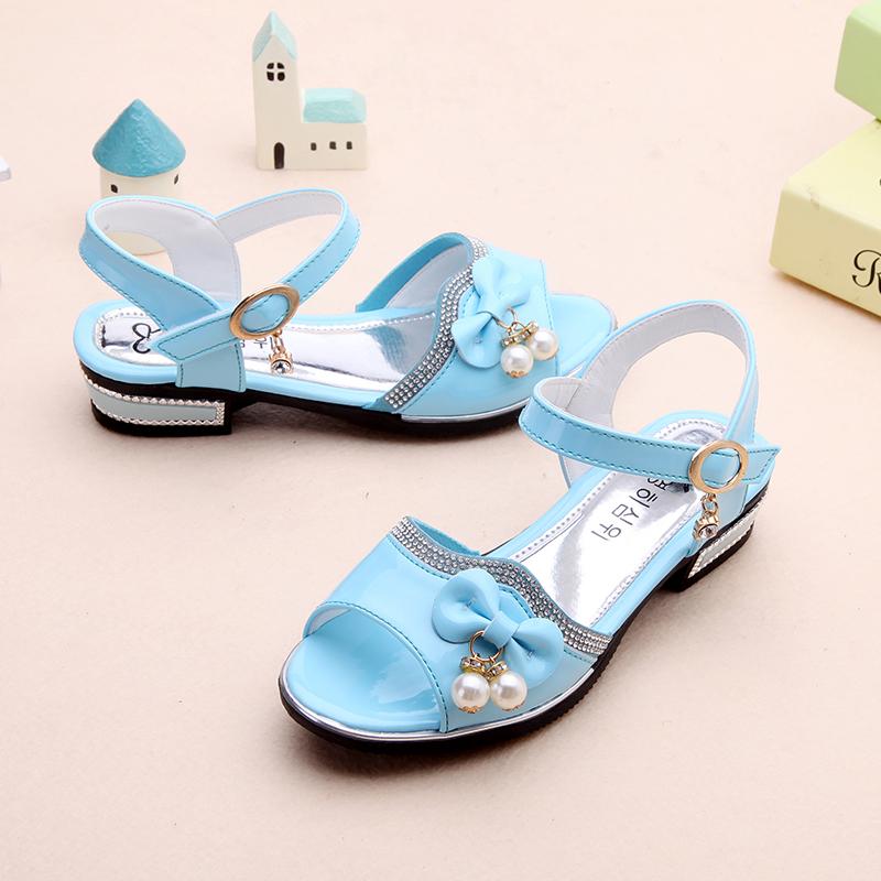 Girls' Sandals Summer Korean Version   High-heeled Children's Beach Shoes  Big children  Little Girls Soft-soled Princess Shoes