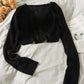 Blouse Women's Knitted Blouse Small Irregular Short Section Knotted Thin Section Summer V-neck Long-sleeved Women’s Tops