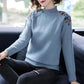 Autumn and Winter Women's Half Turtleneck Sweater Fashion Solid Color Embroidered Knit Sweater Loose Large Size Short Sweater