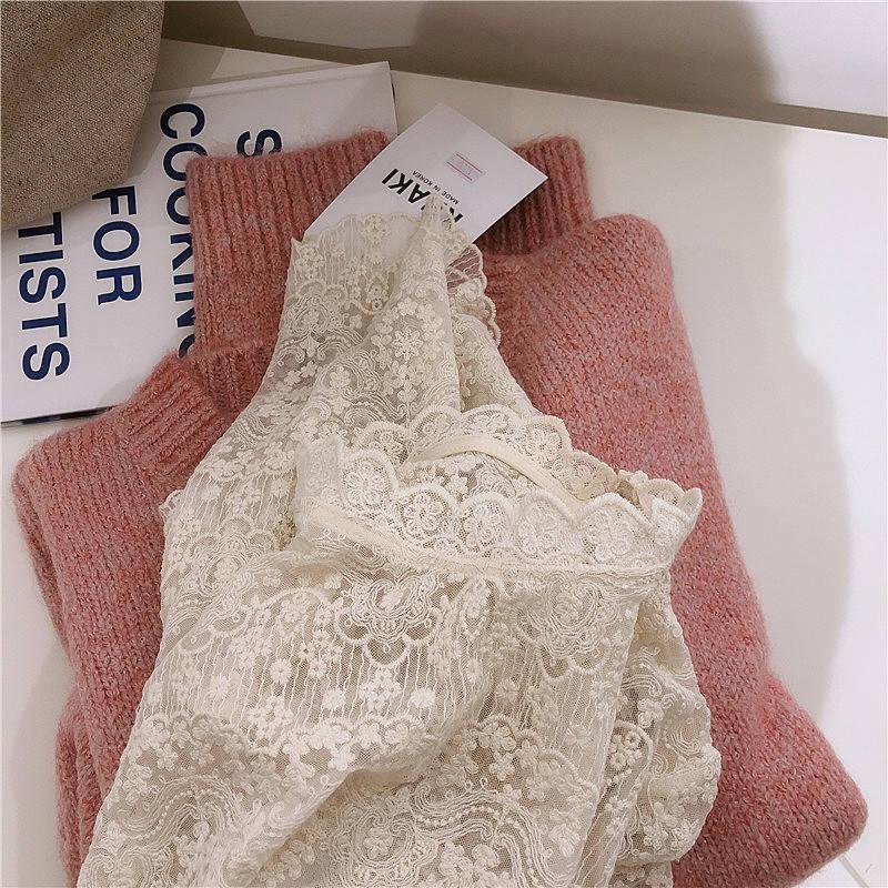 Autumn Clothing Western Style Sweater Lace Base Shirt Long Sleeve Sexy WOMEN'S Gauze on Clothes
