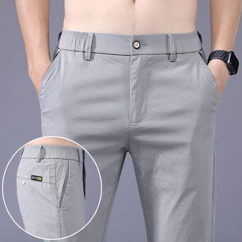 Ice Silk Ultra-thin Breathable Loose Casual Pants Men's Trend of Wild Was Thin Spring and Summer Stretch Straight Long Pants