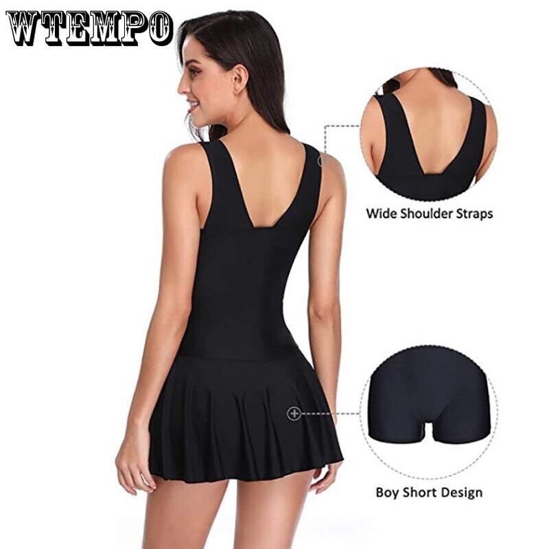Summer Plus Size Dress Women Black Sleeveless V-neck Swimwear Swimdress and Shorts Set Sexy Mini Beach Dresses Girl