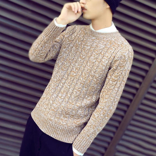 Autumn and Winter Round Neck Sweater Men's Pullover Sweater Youth Fashion Slim Thin Men's Clothing