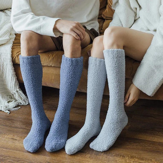 3 Pairs of Coral Fleece Warm Socks Solid Color Plush Calf Socks Plus Velvet Sleep Socks Autumn Winter Thickened Stockings