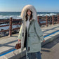 Faux Fur Collar Mid-length Down Jacket Women's Length Over The Knee, Large Size, Thicker, Loose Waist and Slim